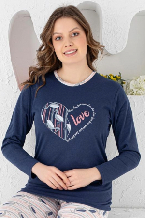 Pijama dama bumbac, imprimeu Love, bleumarin, embody.ro [3]