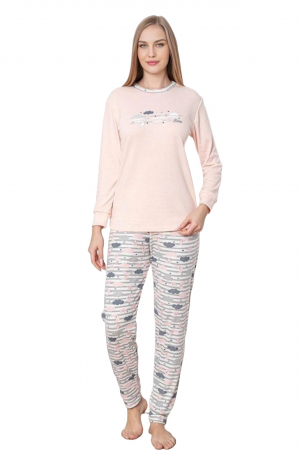 Pijama dama bumbac, imprimeu luna si stele, corai deschis 2050, embody.ro [2]