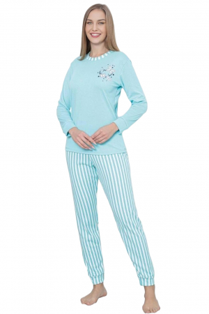 Pijama dama bumbac, imprimeu butterfly, albastru 2049, embody.ro [2]