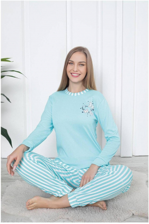 Pijama dama bumbac, imprimeu butterfly, albastru 2049, embody.ro [1]