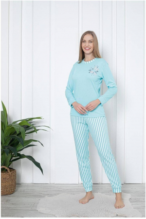 Pijamale familie - Pijama dama bumbac, imprimeu butterfly, albastru 2049, embody.ro