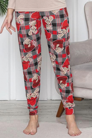Pijama dama bumbac, imprimeu ursulet cu inimioare, bej, embody.ro [2]