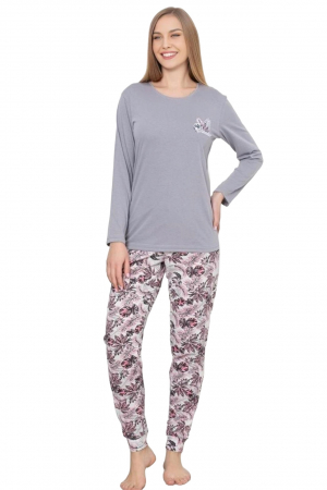 Pijama dama bumbac, imprimeu modern, gri 109, embody.ro [2]