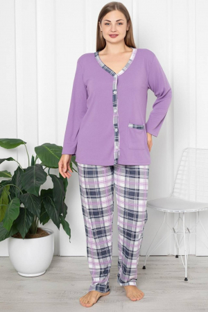 Pijamale dama marimi mari - Pijama dama bumbac, batal marime mare, cu buzunar, embody.ro
