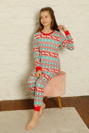 Pijama fete bumbac, motiv Craciun, confortabila rosu verde [1]