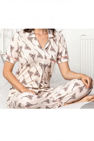 Pijama dama bumbac, confortabila, maneci scurte, imprimeu Floral [4]