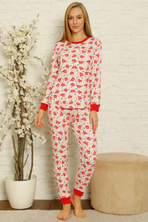 Pijama dama bumbac, motiv Craciun, confortabila rosu/alb [0]
