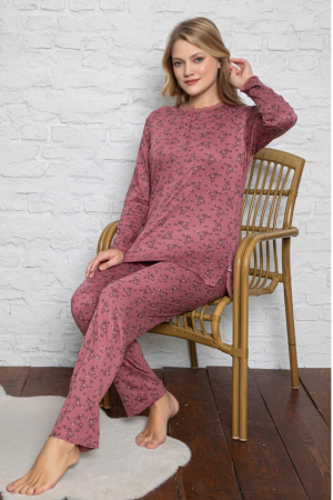 Pijama dama batal marime mare, material fin tip matase, roz inchis [1]