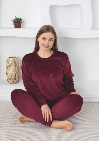 Pijama dama catifea, material moale si delicat, imprimeu uni, roz pudra, embody.ro [1]