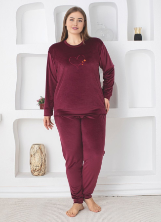 Pijamale dama - Pijama dama catifea, material moale si delicat, imprimeu uni, roz pudra, embody.ro