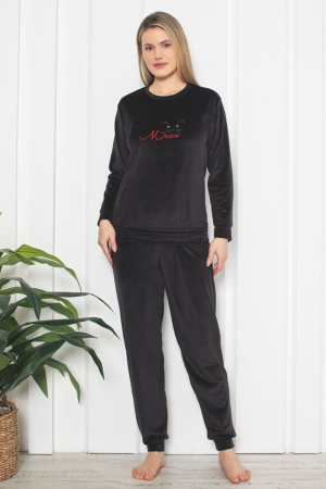 Pijamale dama bumbac - Pijama dama catifea, material moale si delicat, imprimeu uni, embody.ro
