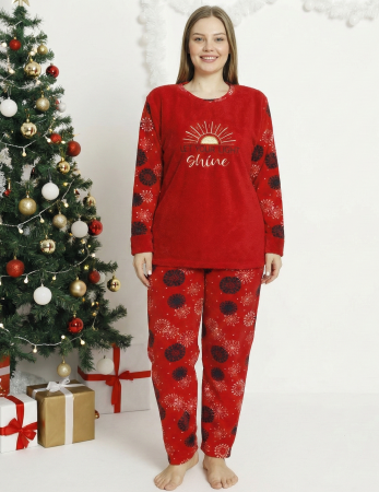 Pijamale - Pijama Dama Pufoasa Cocolino Rosie Model Craciun20502 rosu marime mare