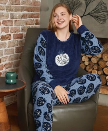 Pijamale - Pijama dama cocolino batal marime mare, pufoasa si calduroasa, 14215