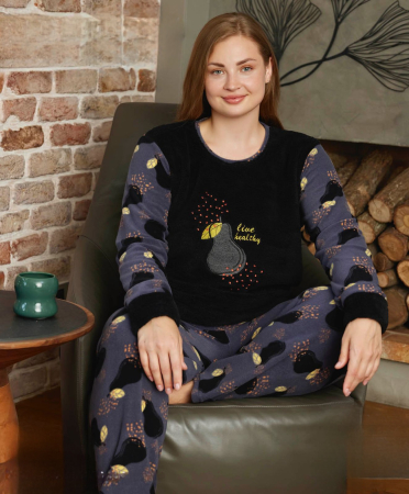 Pijamale - Pijama dama cocolino batal marime mare, pufoasa si calduroasa, 14225