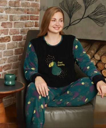 Pijamale - Pijama dama cocolino batal marime mare, pufoasa si calduroasa, 14226