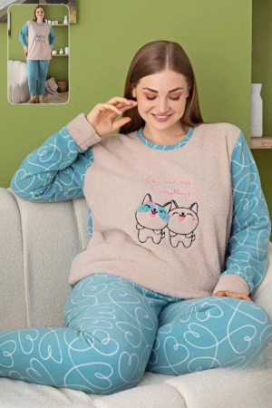 Pijamale dama marimi mari - Pijama dama cocolino batal-marime mare, pufoasa si calduroasa embody.ro