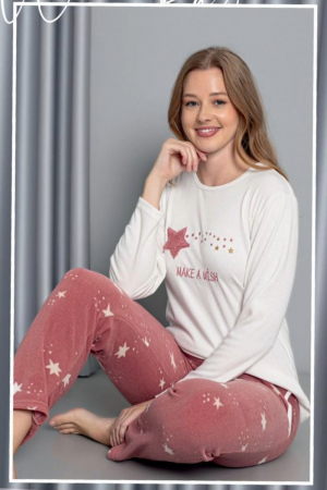 Pijama dama cocolino din 3 piese, halat, bluza pantaloni, maro [3]