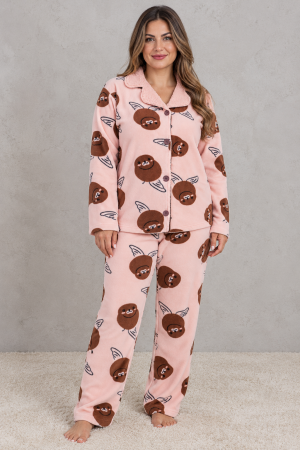 Pijamale de craciun cuplu - Pijama Dama Cocolino Groasa si Pufoasa, Marimi Mari, Corai, Set 2 Piese