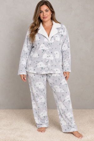 Pijamale de craciun cuplu - Pijama Dama Cocolino Groasa si Pufoasa, Marimi Mari, Gri, Set 2 Piese