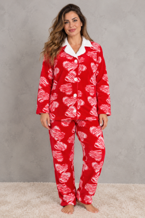 Pijamale de craciun cuplu - Pijama Dama Cocolino Groasa si Pufoasa, Marimi Mari, Rosu, Set 2 Piese