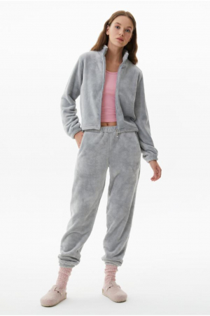 Pijama dama cocolino, material pufos si delicat, gri embody.ro [0]
