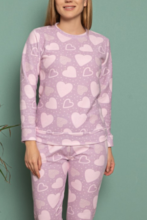 Pijama dama cocolino polar, pufoasa cu imprimeu Inimioare [9]