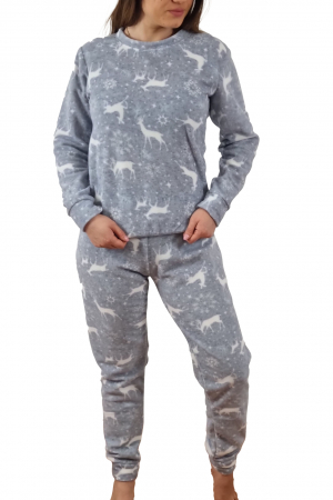 Pijama dama cocolino polar, pufoasa cu imprimeu Reni Craciun [4]