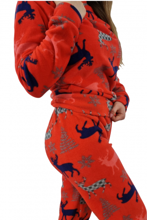 Pijama dama cocolino polar, pufoasa cu imprimeu Reni Craciun rosu-cadou craciun [5]