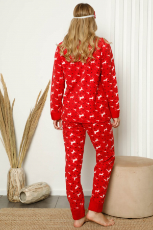 Pijama dama cocolino, pufoasa cu imprimeu tematica Craciun-Reni rosu [1]