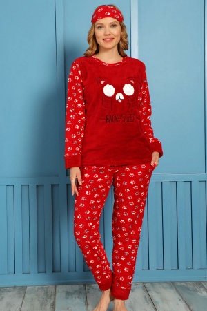 Pijama dama cocolino, pufoasa cu imprimeu Pisicuta rosu [0]