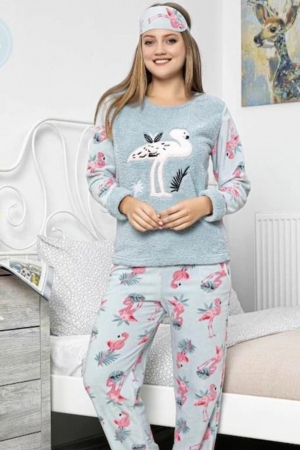 Pijama dama cocolino, pufoasa cu imprimeu Flamingo vernil [0]
