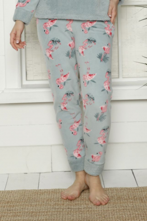 Pijama dama cocolino, pufoasa cu imprimeu Flamingo vernil [2]