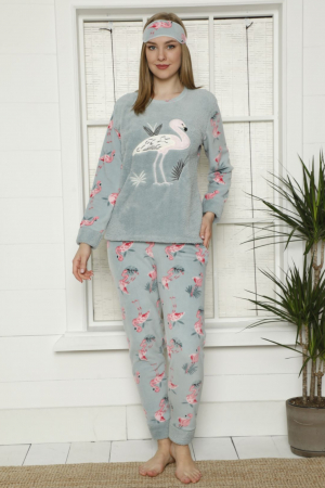 Pijama dama cocolino, pufoasa cu imprimeu Flamingo vernil [1]