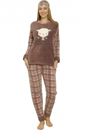Pijama dama cocolino, pufoasa cu imprimeu Sheep, maro [6]