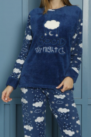 Pijama dama cocolino, pufoasa cu imprimeu Good night albastru - ideala cadou Craciun [3]