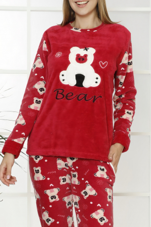 Pijama dama cocolino, pufoasa cu imprimeu Happy Bear rosu [1]