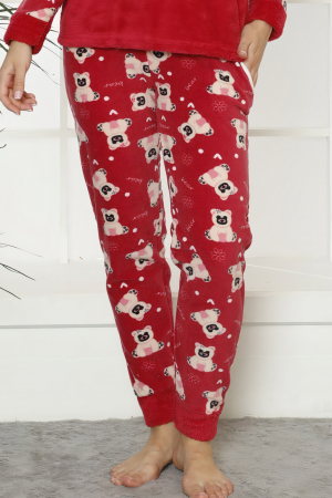 Pijama dama cocolino, pufoasa cu imprimeu Happy Bear rosu [2]