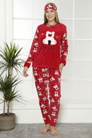 Pijama dama cocolino, pufoasa cu imprimeu Happy Bear rosu [0]