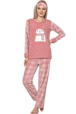Pijama dama cocolino, pufoasa cu imprimeu Urs polar-Craciun corai [3]