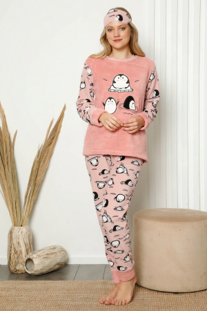 Pijama dama cocolino, pufoasa cu imprimeu Pinguini fericiti [0]