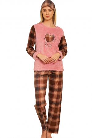Pijama dama cocolino, pufoasa cu imprimeu Love, Maro [4]