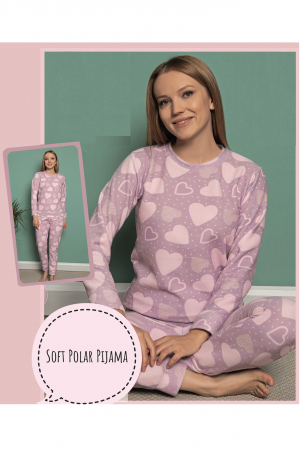 Pijama dama cocolino polar, pufoasa cu imprimeu Inimioare [0]
