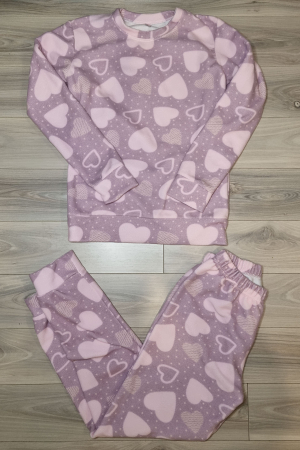 Pijama dama cocolino polar, pufoasa cu imprimeu Inimioare [3]