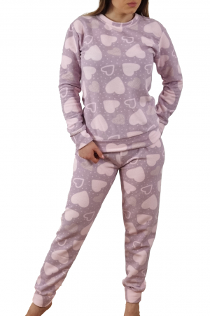 Pijama dama cocolino polar, pufoasa cu imprimeu Inimioare [4]