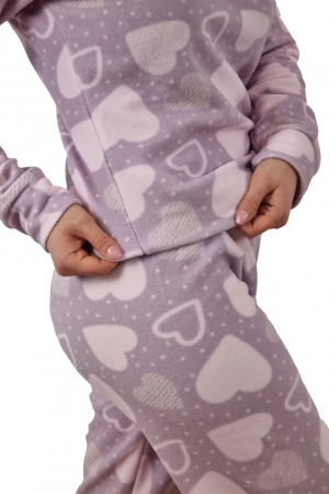 Pijama dama cocolino polar, pufoasa cu imprimeu Inimioare [6]