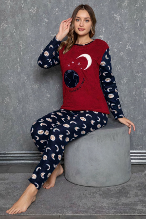 Pijama dama cocolino, pufoasa cu imprimeu Luna stele [0]