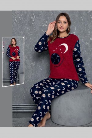 Pijama dama cocolino, pufoasa cu imprimeu Luna stele [2]