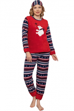 Pijama dama cocolino, pufoasa cu imprimeu Craciun-ursulet [3]