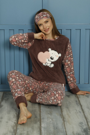 Pijama dama cocolino, pufoasa cu imprimeu Ursulet-inimioara [1]