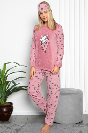 Pijama dama cocolino, pufoasa cu imprimeu Pisicuta sleep corai [1]